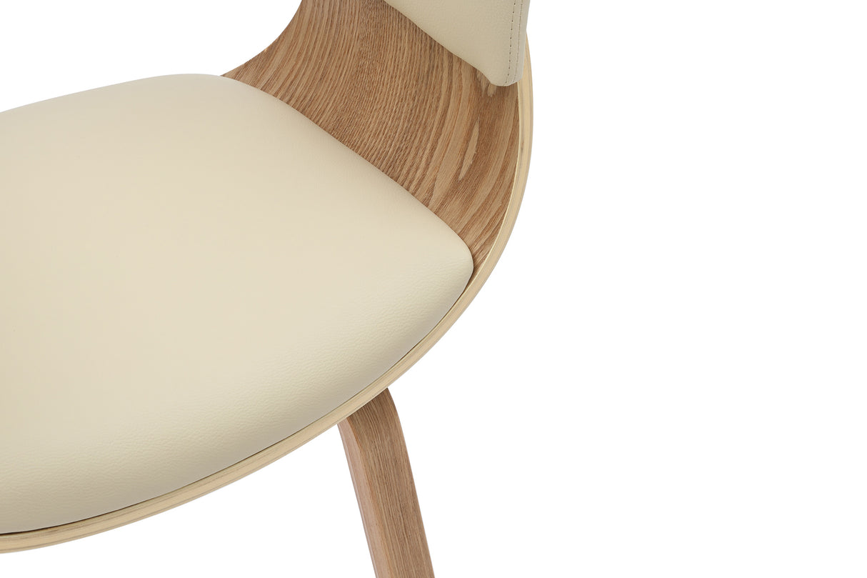 Stuhl ORGANIC m. Armlehne Eichenholz-Optik Furnier Kunstleder Cremefarben