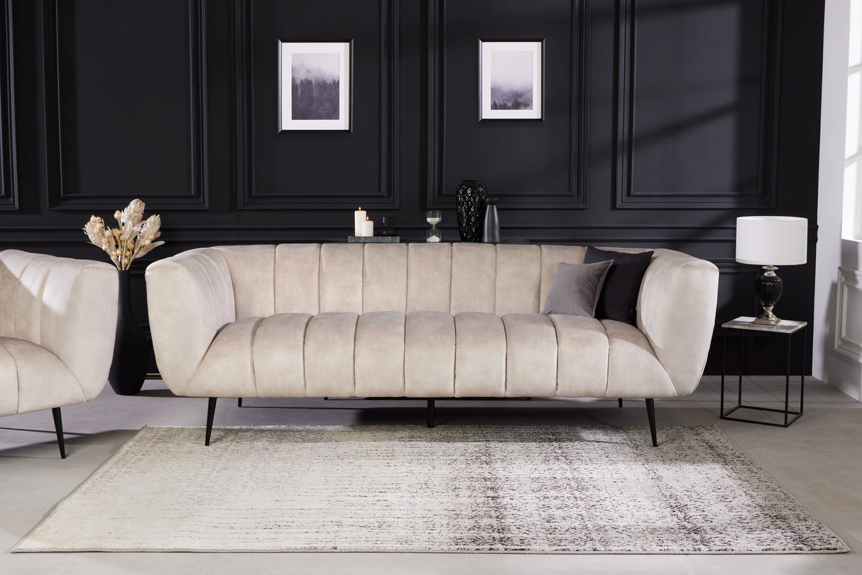 Sofa NOBLESSE 225cm 3-Sitzer Struktursamt Champagner mit schwarzen Füßen