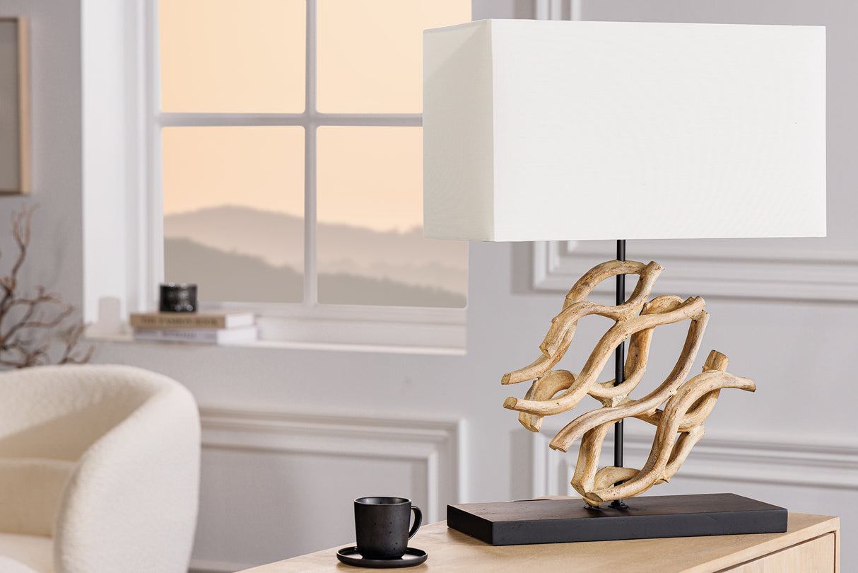 Table lamp THE WAVE 60cm teak wood lampshade white