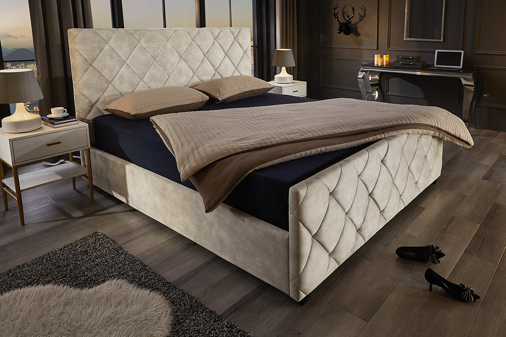 Bed ELYSIUM 180x200cm velvet champagne beige w/ storage space