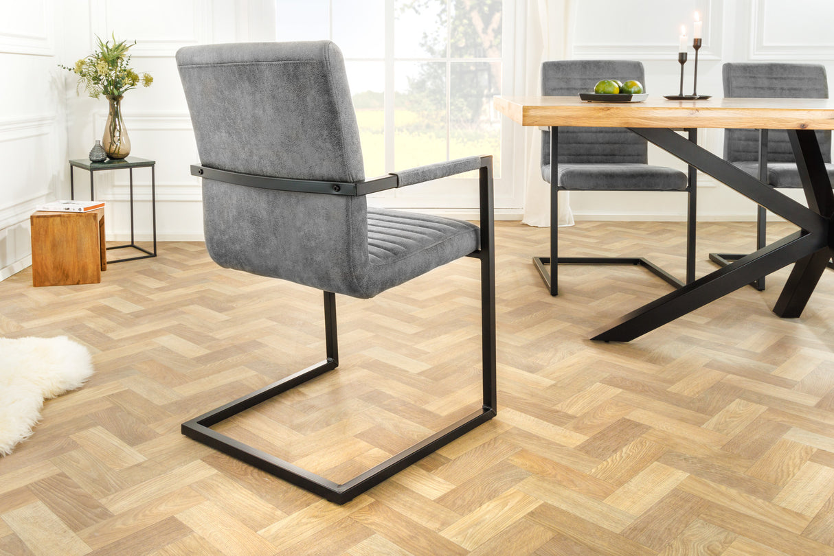 Cantilever chair LOFT with armrests microfibre vintage grey with black iron legs