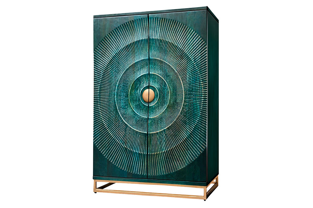 Bar cabinet GOLDEN SUNSET 140cm 3D mango wood turquoise