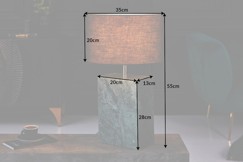 Tischleuchte NOBLE 35cm Fuß Marmor grün o. Schirm / verstellbarer Schirm