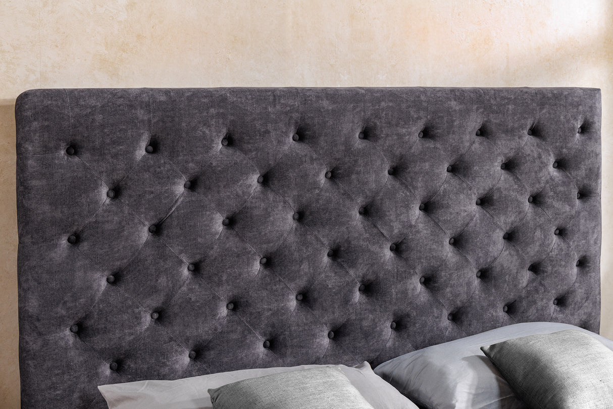 Bed PARIS 160x200cm CHESTERFIELD look velvet grey w/ storage space