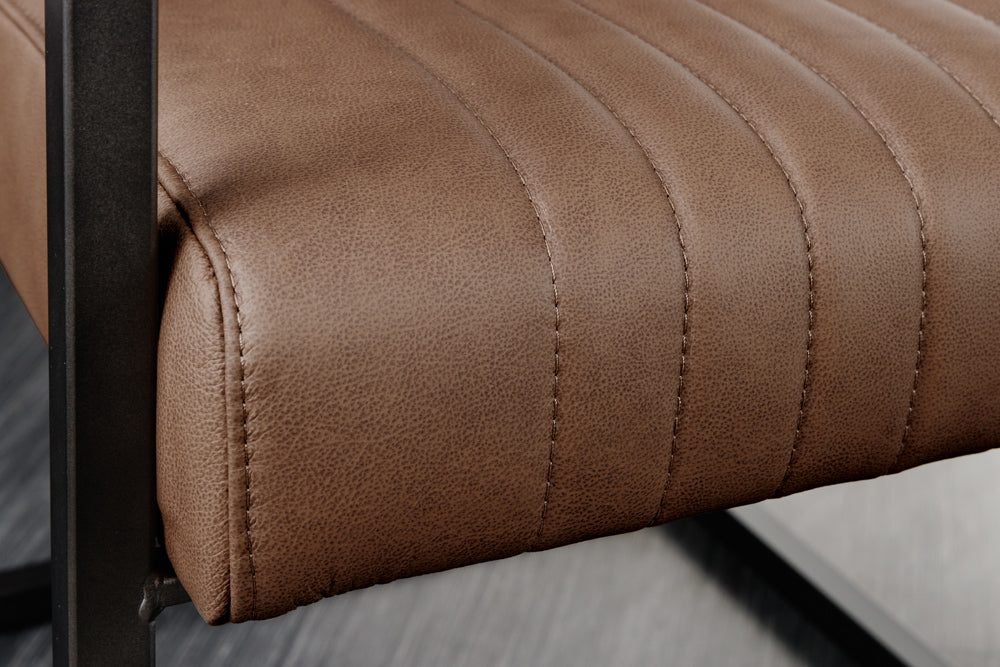 Cantilever chair BIG ASTON w/ armrests spring core black metal legs leather vintage brown