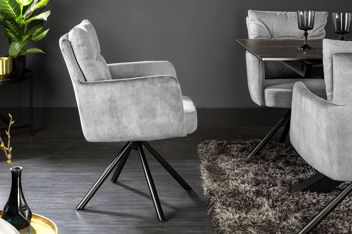 Swivel chair BIG GEORGE with armrests flat woven fabric grey rotatable