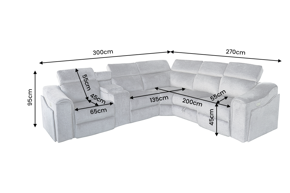 Corner sofa PRIME multifunctional electrically adjustable w/ storage space vogue velvet grey