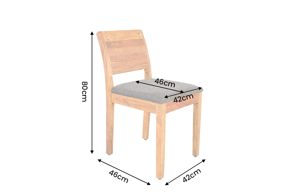 Chair MAKASSAR 80cm textured fabric grey and sheesham wood brown stone finish