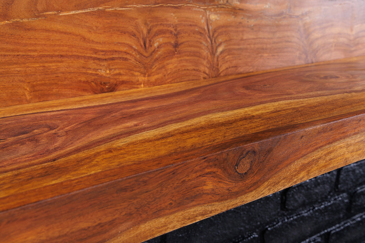 Wandregal MAKASSAR 140 cm, Naturstein-Finish, Sheesham-Holz