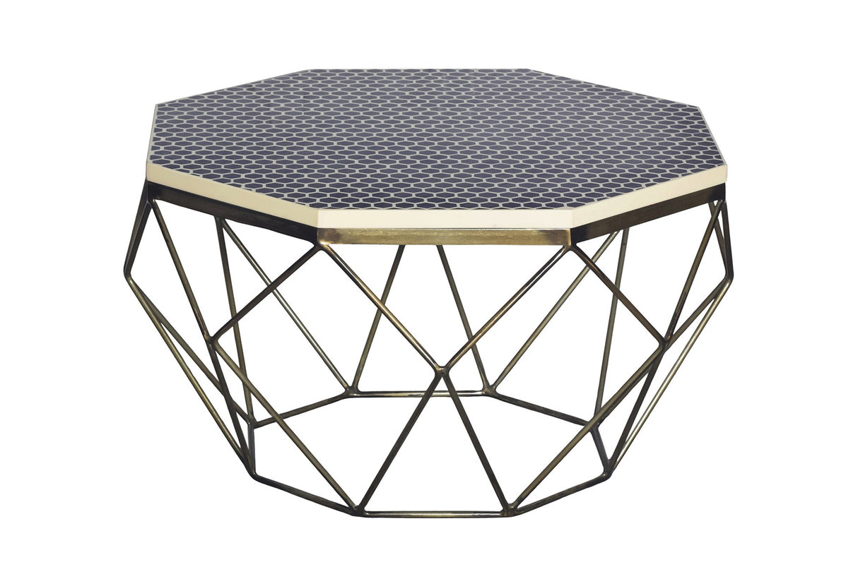 Couchtisch DIAMANT 70cm Gestell Eisen Messing mit Tischplatte schwarz weiß