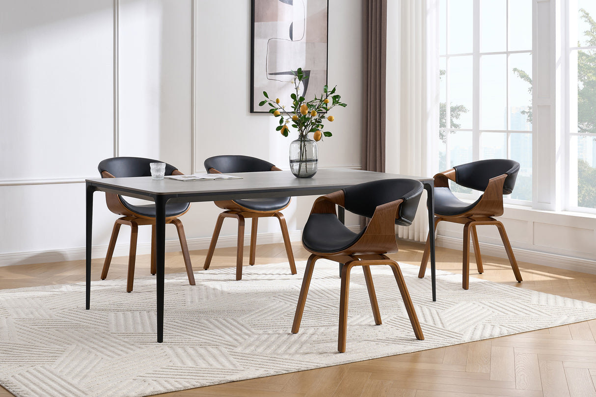 Stuhl ORGANIC mit Armlehnen Kunstleder schwarz und Walnussholz-Optik Gestell Retro-Stil