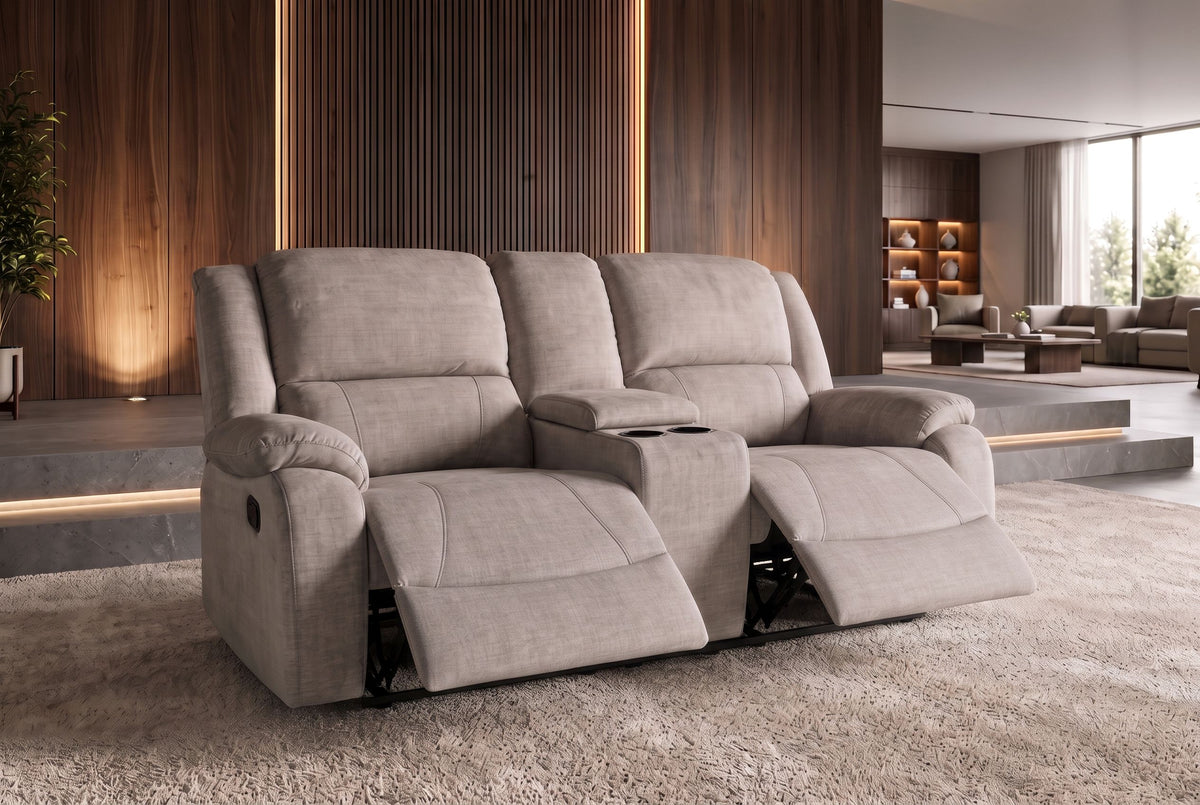 Kinosessel HOLLYWOOD 2-Sitzer Relaxfunktion mit Stauraum Samt champagner beige