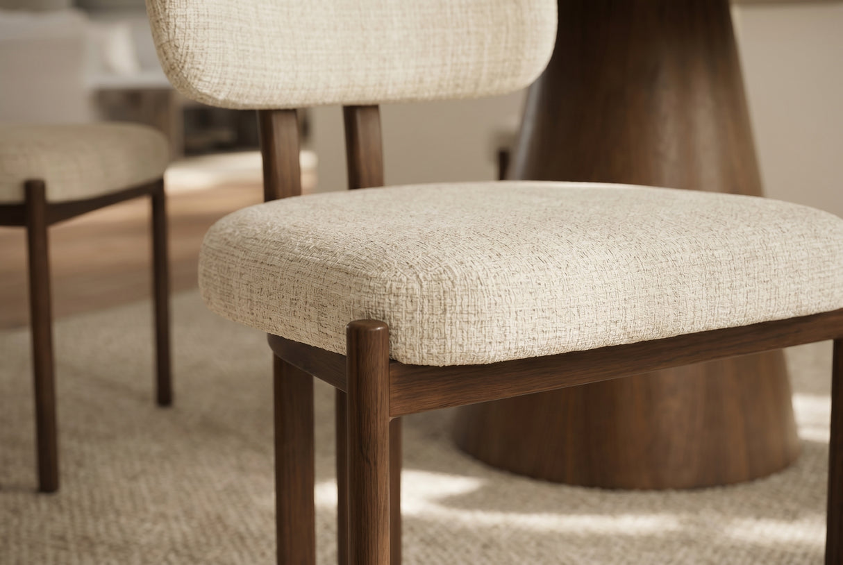 Chair BELLANO chenille creamy beige walnut brown