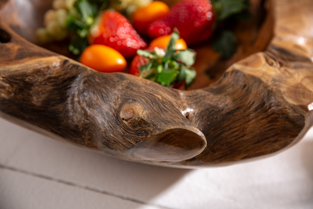Root wood bowl 40cm teak wood natural
