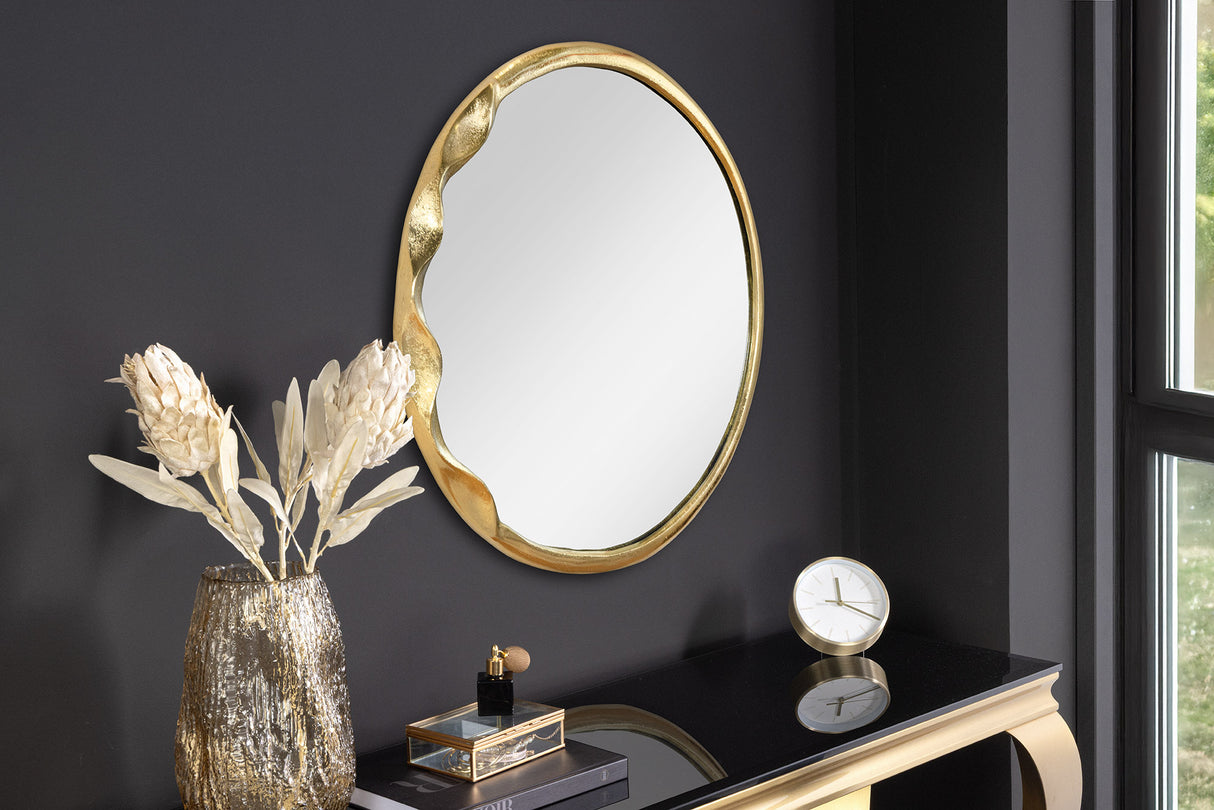 Wall mirror PORTRAIT 55cm wavy frame gold metal handmade