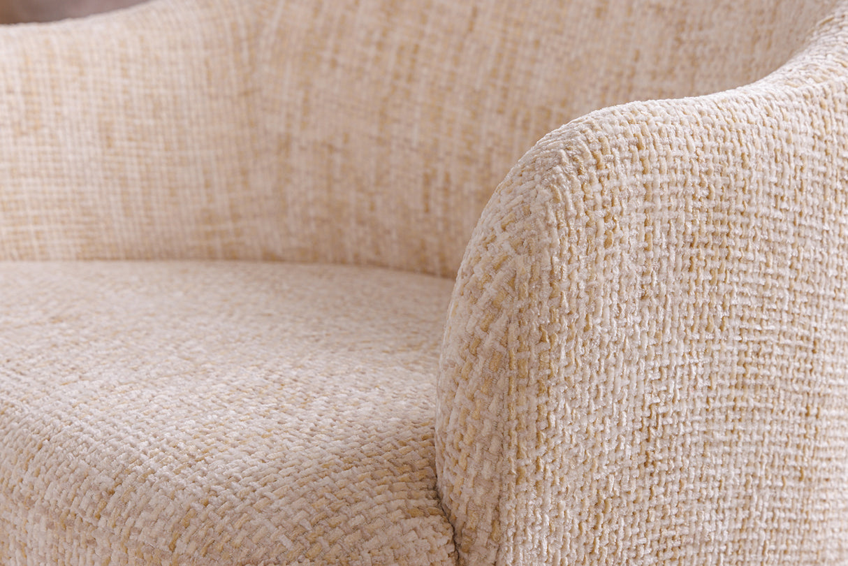 Chair EXTRAVAGANCIA beige chenille fabric w/ armrests and champagne golden frame