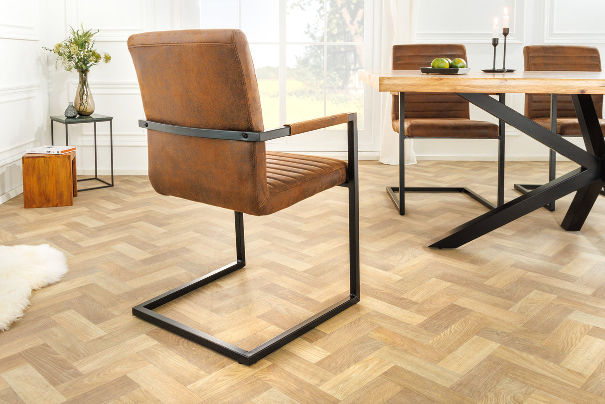 Cantilever chair LOFT with armrests microfibre antique brown black legs