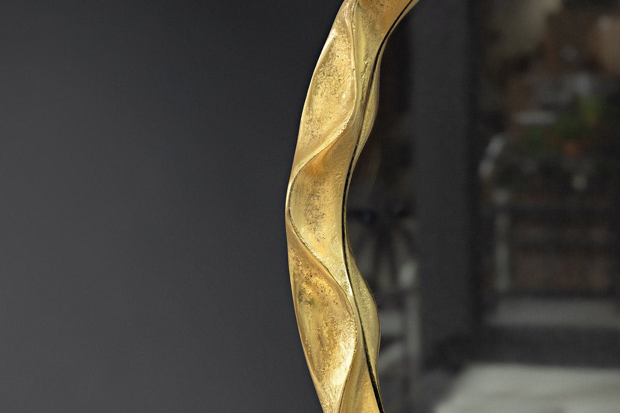 Wall mirror PORTRAIT 55cm wavy frame gold metal handmade