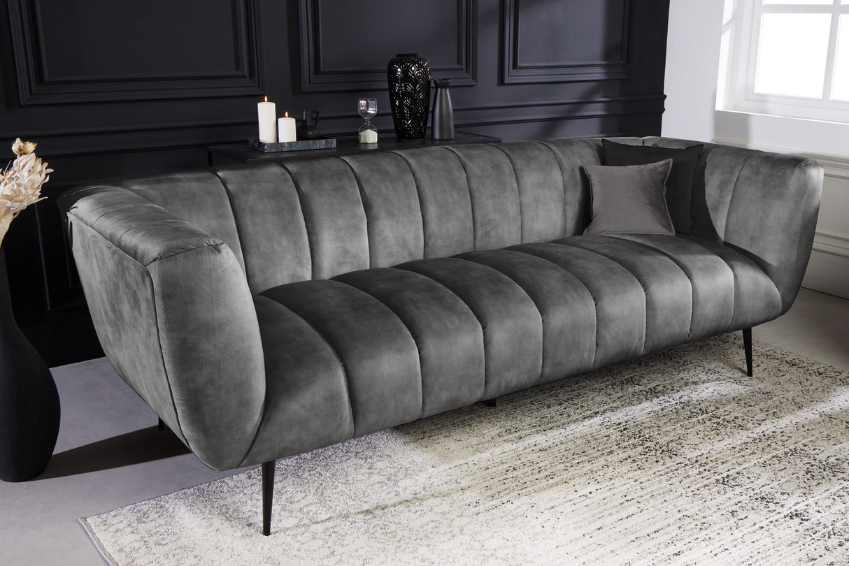 Sofa NOBLESSE 225cm 3-seater velvet grey w/ black feet