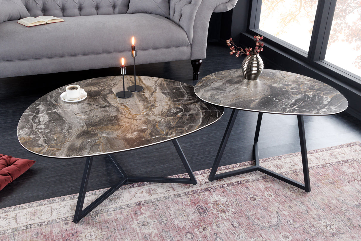Couchtisch MARVELOUS 70cm Keramik und Marmor taupe