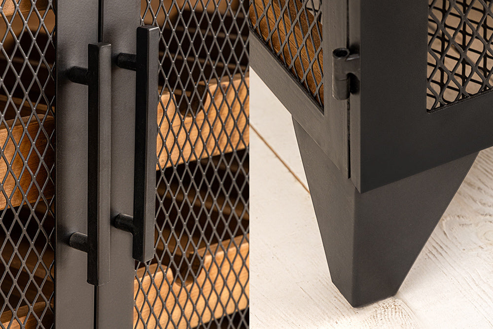 Weinschrank BODEGA 130cm für 55 Flaschen Tannenholz natur mit schwarzem Metallrahmen