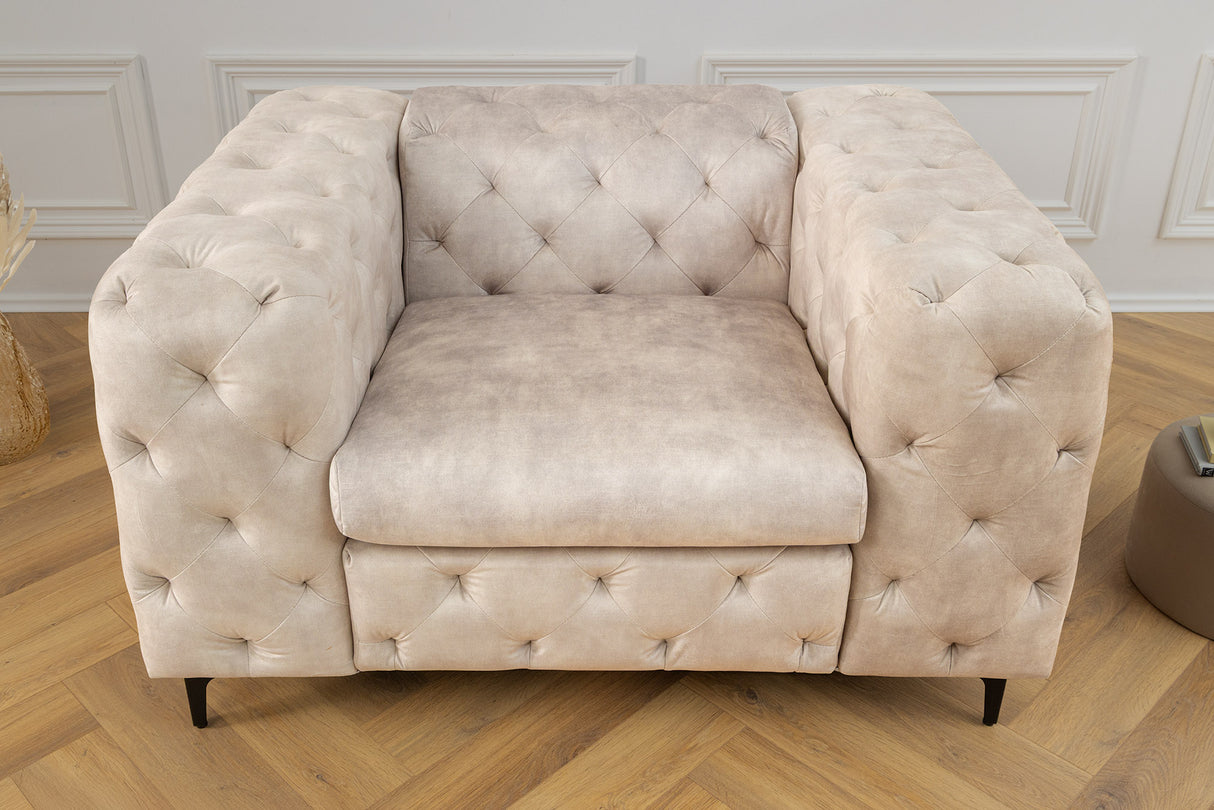 Sessel MODERN BAROCK 120cm Chesterfield-Optik Federkern Samt champagner beige