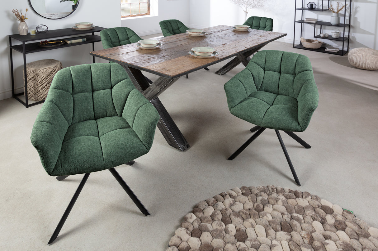 Swivel chair PAPILLON rotatable 180° w/ armrests textured fabric dark green