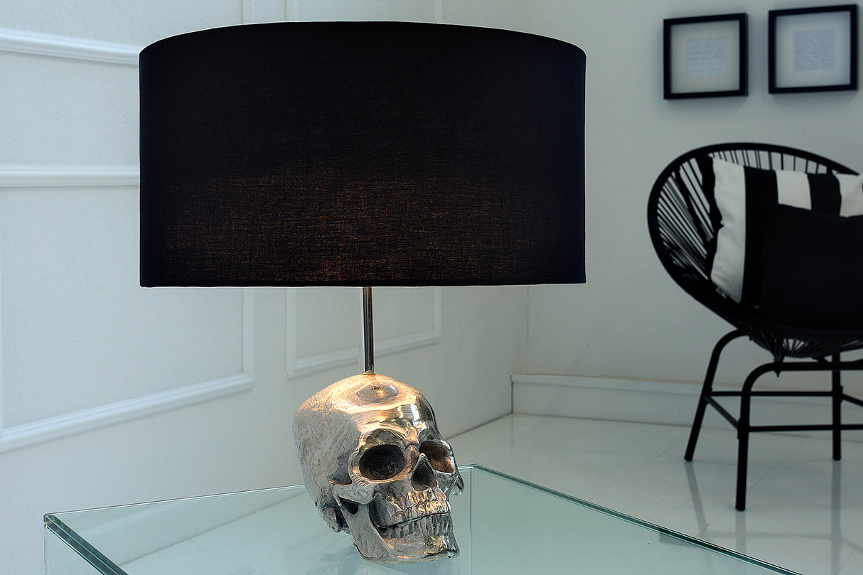 Tischleuchte SKULL 44cm Leinenschirm schwarz