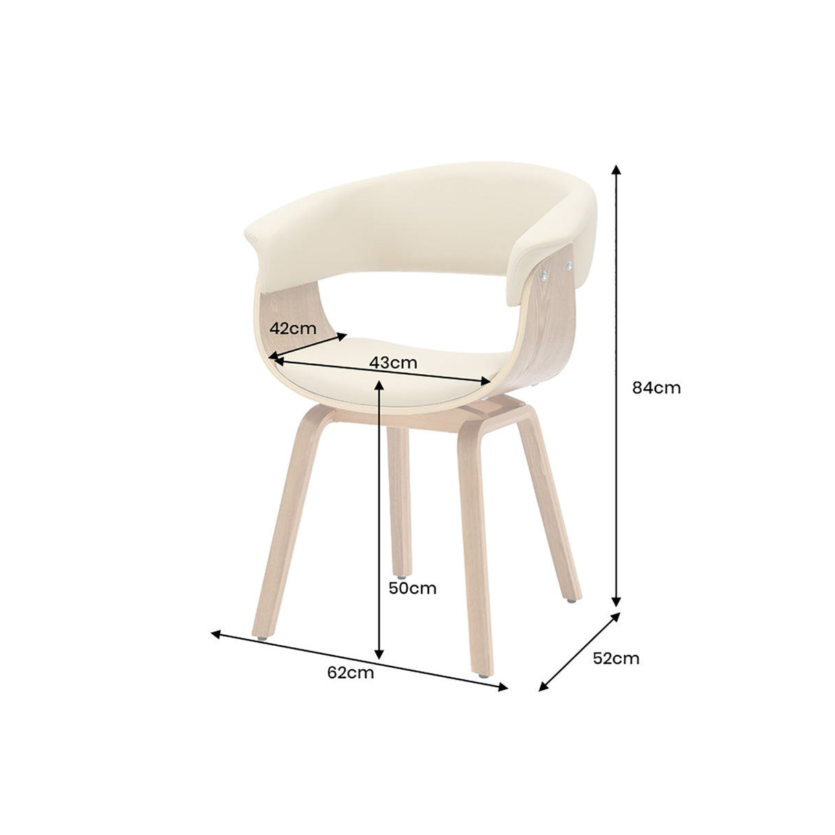 Stuhl ORGANIC m. Armlehne Eichenholz-Optik Furnier Kunstleder Cremefarben