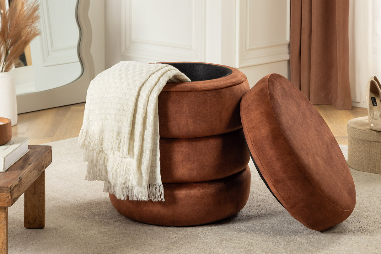 Stool VOQUE 50cm velvet rust brown w/ storage space