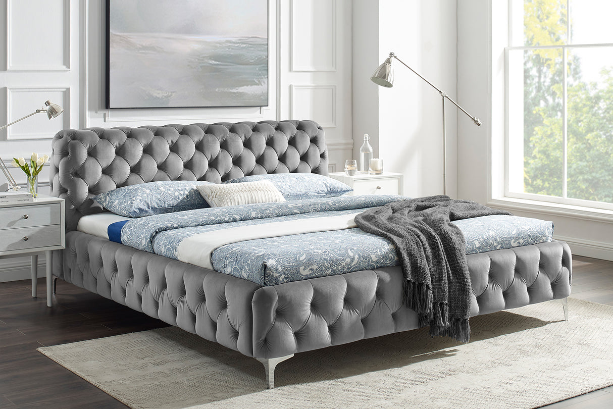 Bed MODERN BAROCK 160x200cm velvet grey in chesterfield style in baroque style