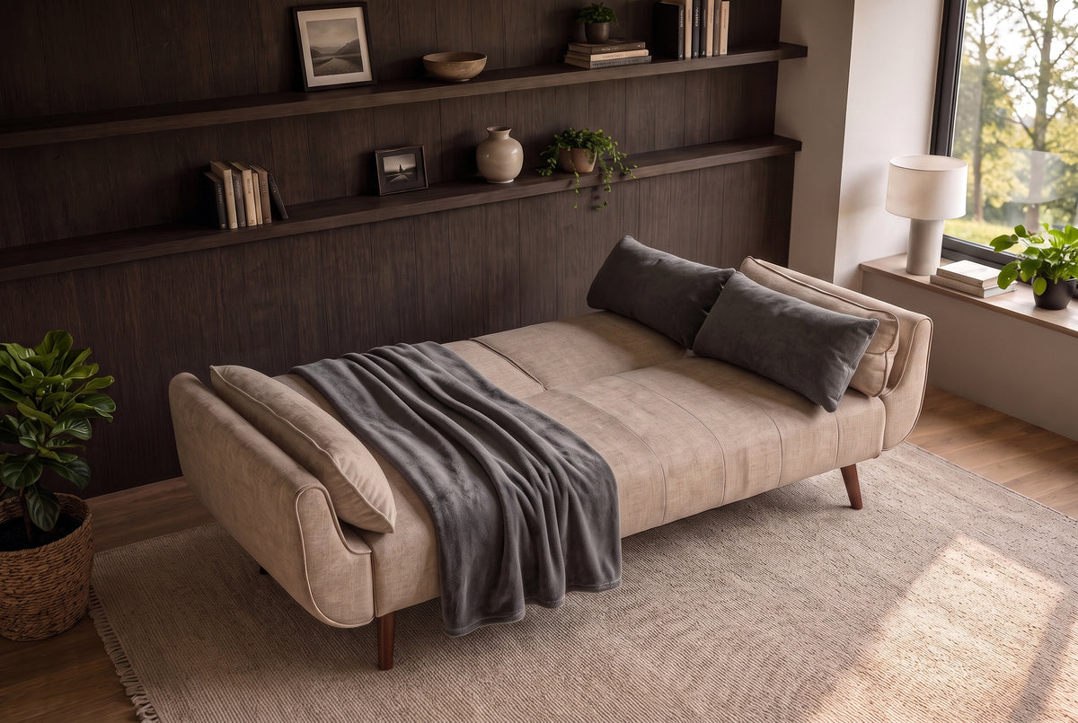 Sofa bed DIVANI 220cm 3-seater velvet champagne beige