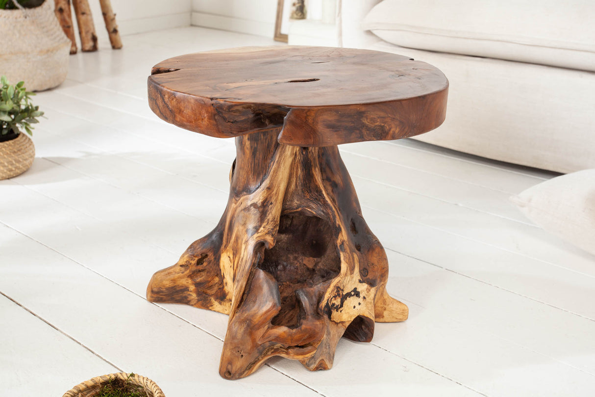 Stool side table ROOT 40cm massive teak wood
