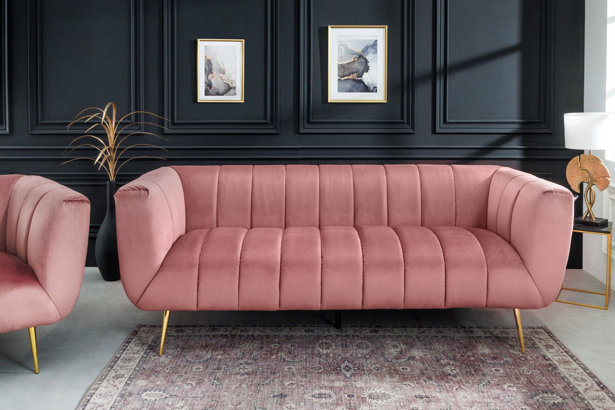 Sofa NOBLESSE 225cm 3-Sitzer Samt Altrosa mit goldenen Füßen