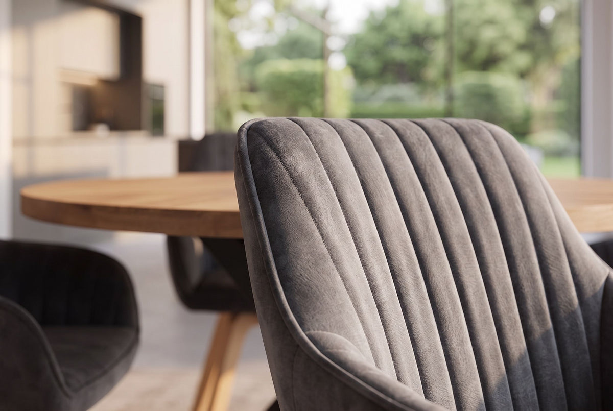 Swivel chair LIVORNO 180° auto-return w/ armrests velvet grey beech wood frame