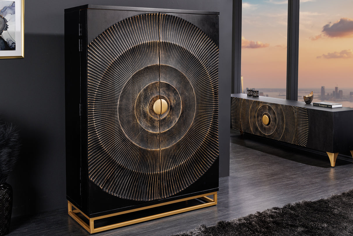 Bar cabinet GOLDEN SUNSET 140cm 3D mango wood black
