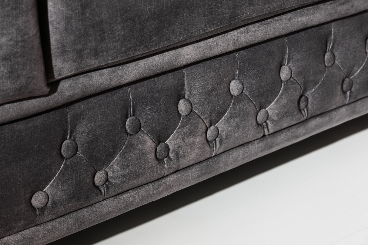 Sofa CHESTERFIELD 205cm 3-seater velvet grey