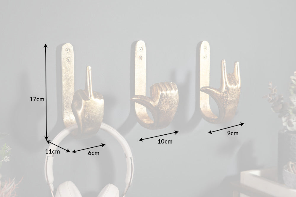 Coat hook FINGERS set of 3 gold
