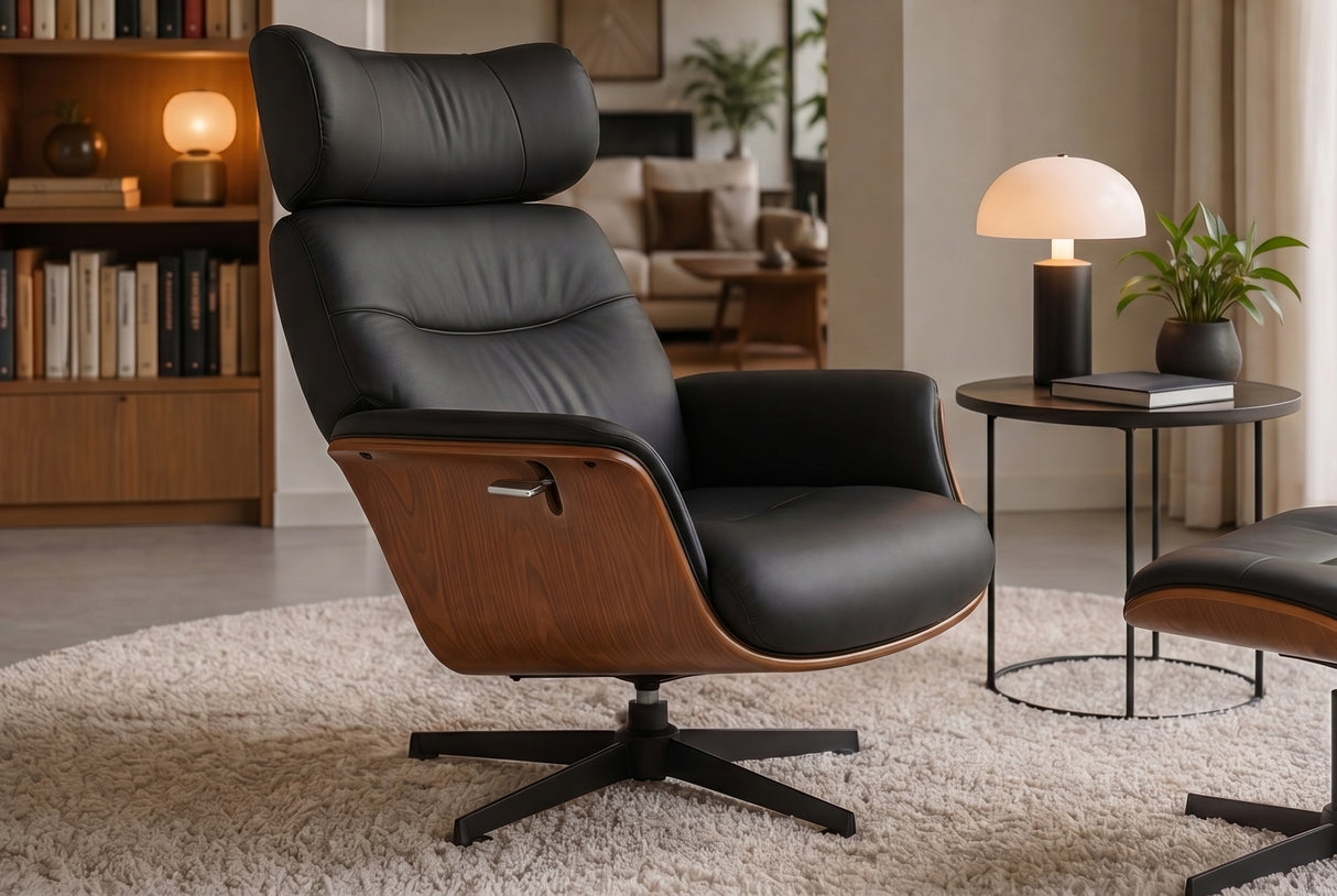 Armchair VOGUE rotatable 360° adjustable backrest veneered artificial leather black brown