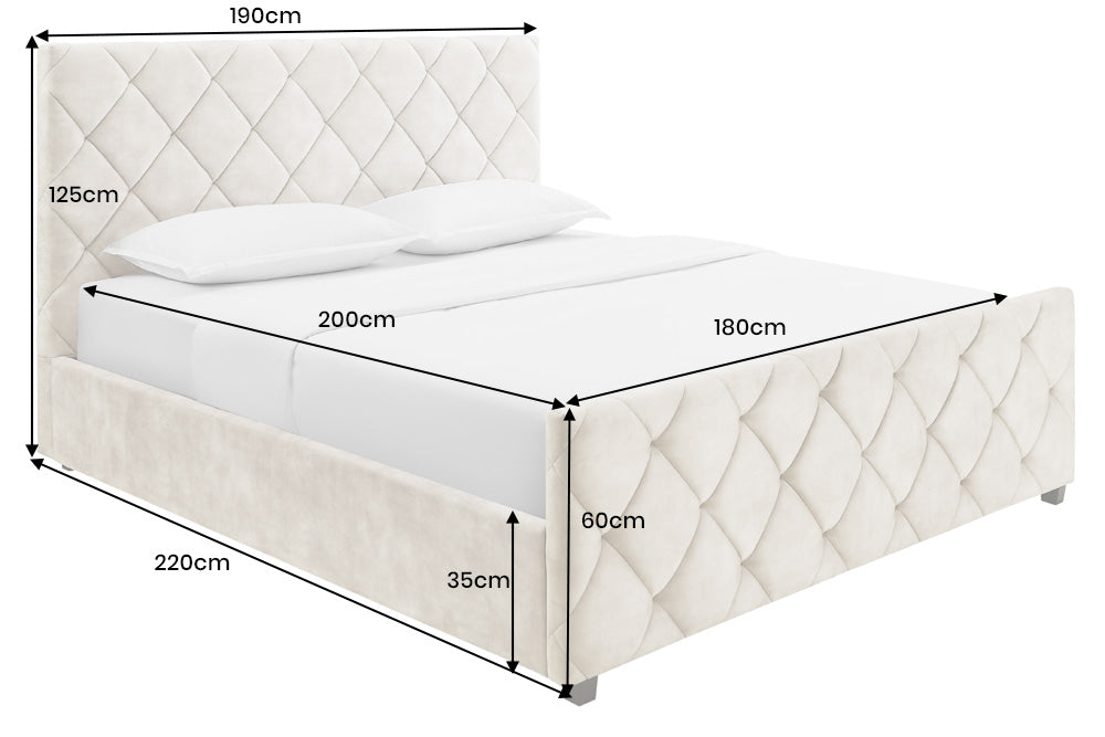 Bed ELYSIUM 180x200cm velvet champagne beige w/ storage space