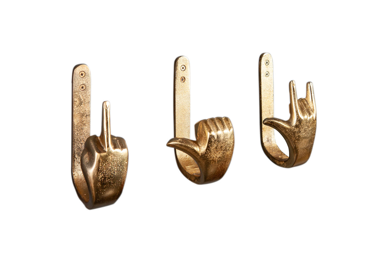 Coat hook FINGERS set of 3 gold
