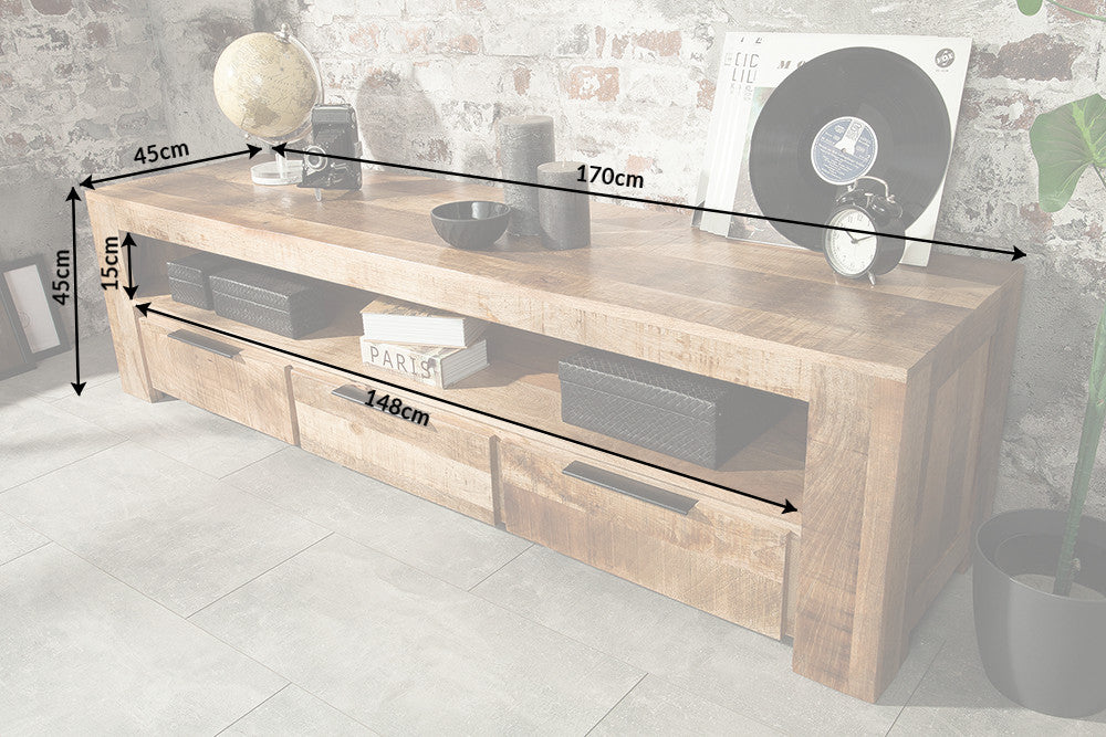 TV-Board IRON CRAFT 170cm Mango Natur Industriestil
