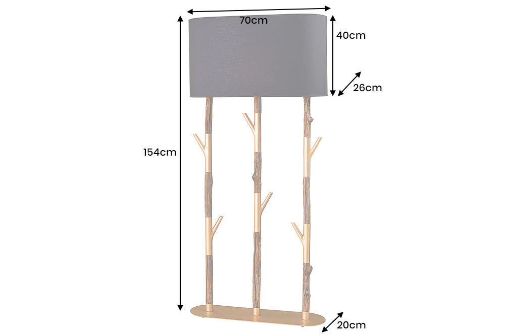 Stehleuchte WARDROBE 150cm Gestell natur gold mit Lampenschirm Schwarzgold