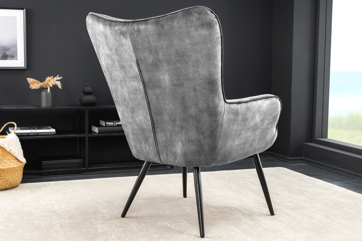 Armchair SCANDINAVIA with armrests velvet grey