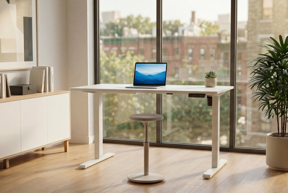 Bürotisch WHITE DESK 140cm höhenverstellbar anthrazit mit weißem Gestell