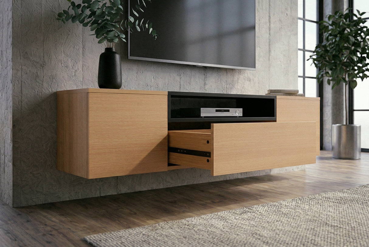 TV-Wand LOFT 160 cm hängend natur schwarz