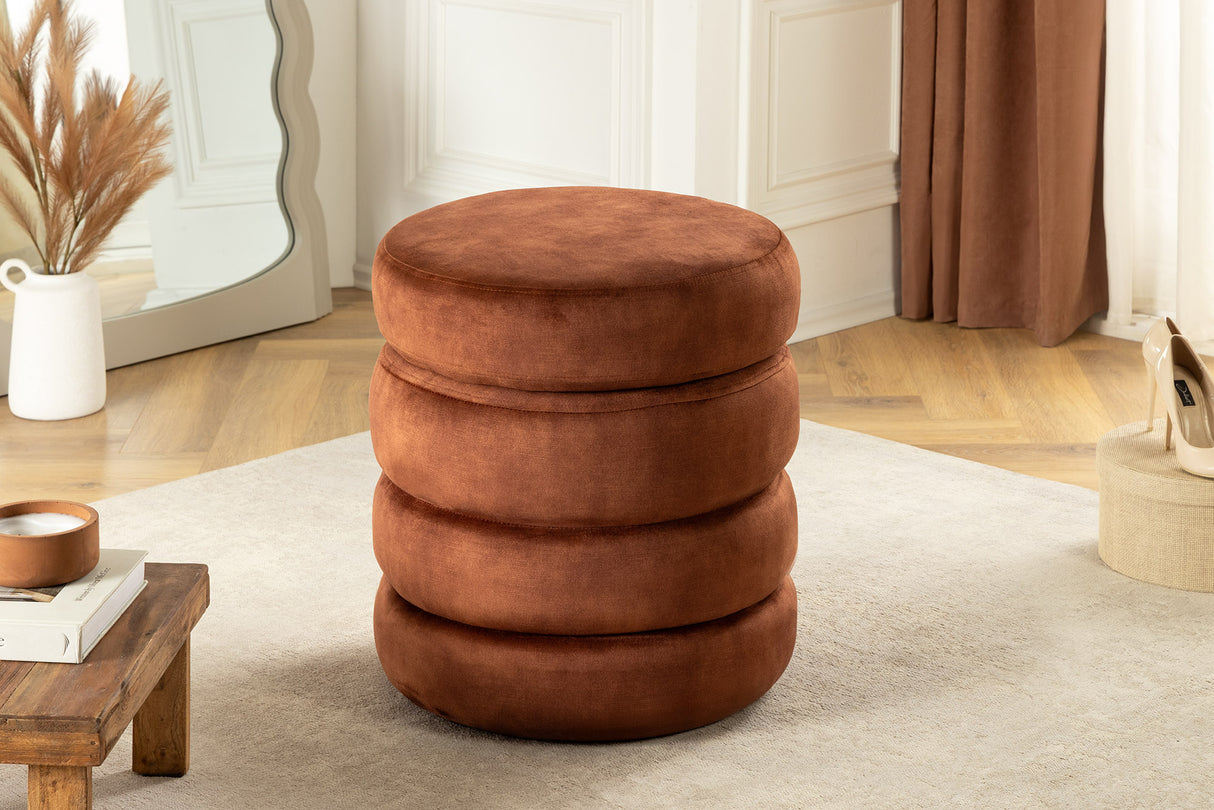 Stool VOQUE 50cm velvet rust brown w/ storage space