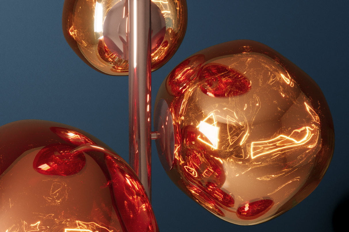 Stehleuchte LIQUID DIAMOND 170cm 7 Glasschirme Stahlgestell kupfer