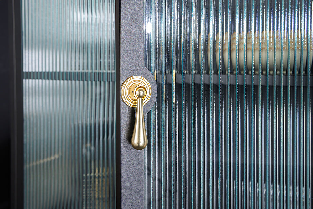 Display cabinet AMSTERDAM 180cm ribbed glass black