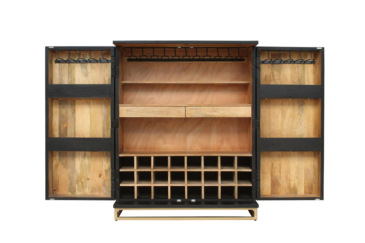 Bar cabinet GOLDEN SUNSET 140cm 3D mango wood black